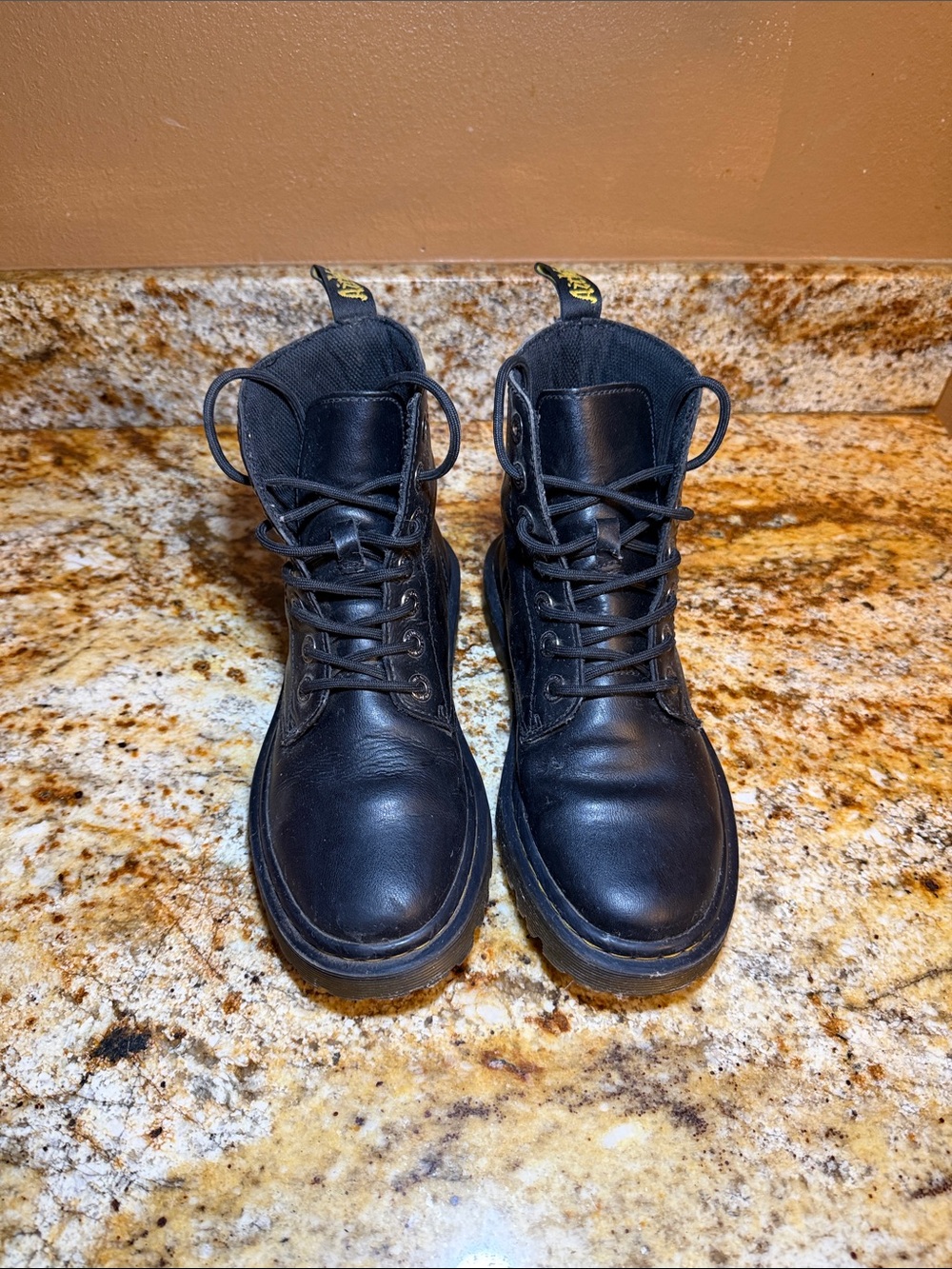 Dr. Martens Black Leather Lace-Up Women's Boots with Heel Loop